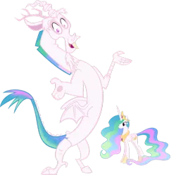 Size: 896x892 | Tagged: safe, artist:absolutecactus, banned from derpibooru, deleted from derpibooru, derpibooru import, discord, princess celestia, palette swap, recolor