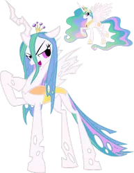 Size: 786x1016 | Tagged: safe, artist:absolutecactus, banned from derpibooru, deleted from derpibooru, derpibooru import, princess celestia, queen chrysalis, palette swap, recolor