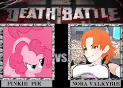 Size: 1057x755 | Tagged: safe, banned from derpibooru, deleted from derpibooru, derpibooru import, pinkie pie, death battle, dis gon b gud, exploitable meme, meme, nora valkyrie, rwby, this will end in laughs