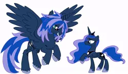 Size: 960x558 | Tagged: safe, artist:absolutecactus, banned from derpibooru, deleted from derpibooru, derpibooru import, princess luna, oc, alicorn, alicorn oc, crown, ear fluff, horn, jewelry, male alicorn, palette swap, raised hoof, raised leg, recolor, regalia, simple background, spread wings, unshorn fetlocks, wings