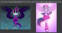 Size: 686x374 | Tagged: safe, banned from derpibooru, deleted from derpibooru, derpibooru import, sci-twi, twilight sparkle, twilight sparkle (alicorn), alicorn, derpibooru, equestria girls, friendship games, exploitable meme, juxtaposition, juxtaposition win, meme, meta, midnight sparkle, ponied up