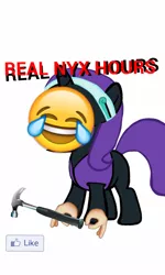 Size: 768x1280 | Tagged: safe, banned from derpibooru, deleted from derpibooru, derpibooru import, oc, oc:nyx, alicorn, alicorn oc, female, filly, hammer, horn, like button, meme, real nigga hours, wings