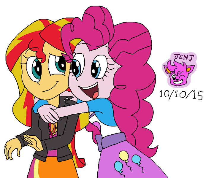 Size: 1008x871 | Tagged: safe, artist:resotii, banned from derpibooru, deleted from derpibooru, derpibooru import, pinkie pie, sunset shimmer, equestria girls, female, hug, lesbian, shipping, sunsetpie