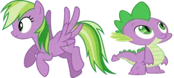 Size: 1024x459 | Tagged: safe, artist:absolutecactus, banned from derpibooru, deleted from derpibooru, derpibooru import, edit, rainbow dash, spike, ponified, new rainbow dash, palette swap, ponified spike, recolor, species swap