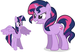 Size: 1024x707 | Tagged: safe, artist:absolutecactus, banned from derpibooru, deleted from derpibooru, derpibooru import, edit, sunset shimmer, twilight sparkle, twilight sparkle (alicorn), alicorn, pony, palette swap, recolor