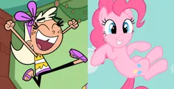 Size: 690x354 | Tagged: safe, banned from derpibooru, deleted from derpibooru, derpibooru import, pinkie pie, chloe carmichael, comparison, the fairly oddparents