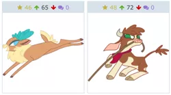 Size: 610x340 | Tagged: safe, banned from derpibooru, deleted from derpibooru, derpibooru import, arizona cow, velvet reindeer, cow, deer, reindeer, derpibooru, them's fightin' herds, community related, exploitable meme, juxtaposition, juxtaposition win, meme, meta