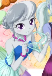 Size: 427x621 | Tagged: safe, artist:uotapo, banned from derpibooru, deleted from derpibooru, derpibooru import, silver spoon, equestria girls, blushing, cropped, cute, glasses, glasses off, offscreen character, silverbetes, solo