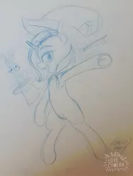 Size: 1024x1365 | Tagged: safe, artist:hegung0116pk, banned from derpibooru, deleted from derpibooru, derpibooru import, trixie, rabbit, animal, hat, magic trick, solo, top hat, traditional art