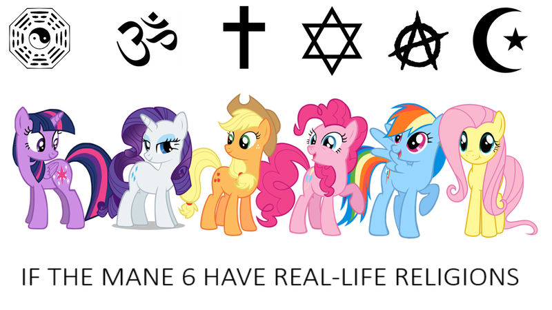 Size: 1366x768 | Tagged: safe, banned from derpibooru, deleted from derpibooru, derpibooru import, applejack, fluttershy, pinkie pie, rainbow dash, rarity, twilight sparkle, anarchism, anarchy, background pony strikes again, christianity, drama bait, here we go again, hinduism, image, islam, judaism, mouthpiece, not this shit again, op has started shit, png, religion, taoism