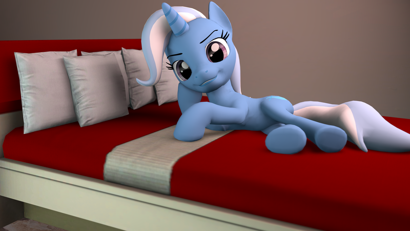 Size: 8192x4608 | Tagged: suggestive, artist:xppp1n, banned from derpibooru, deleted from derpibooru, derpibooru import, trixie, pony, unicorn, 3d, absurd resolution, bed, bedroom eyes, female, mare, solo, source filmmaker, sultry pose