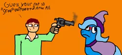 Size: 1280x579 | Tagged: grimdark, artist:mockart8, banned from derpibooru, deleted from derpibooru, derpibooru import, trixie, human, 1000 hours in ms paint, bait, blood, downvote bait, duckery in the description, edgy, gun, hater, ironic username, low quality bait, murder, op is a majestic swan, quality, weapon, worst pony