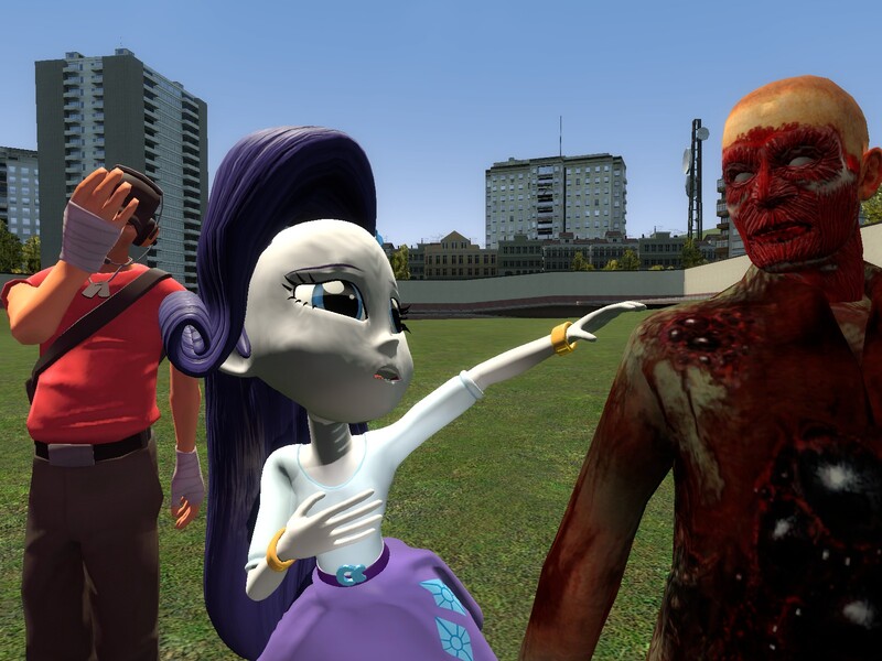 Size: 1600x1200 | Tagged: safe, artist:mtad2, banned from derpibooru, deleted from derpibooru, derpibooru import, rarity, undead, zombie, equestria girls, 3d, gmod, pointless crossover, scout, team fortress 2