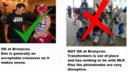 Size: 932x527 | Tagged: safe, banned from derpibooru, deleted from derpibooru, derpibooru import, pinkie pie, bronycon, background pony strikes again, clothes, cosplay, costume, dan, dan vs, did not do the research, lies, megatron, op is wrong, optimus prime, photo, transformers, transformers prime