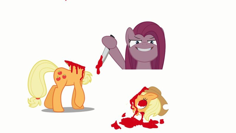 Size: 1024x576 | Tagged: grimdark, banned from derpibooru, deleted from derpibooru, derpibooru import, applejack, pinkie pie, earth pony, pony, 1000 hours in ms paint, abuse, background pony strikes again, blood, decapitated, female, jackabuse, knife, mare, ms paint, murder, pinkamena diane pie, severed head, simple background, stylistic suck, white background