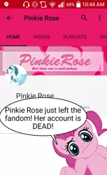 Size: 480x782 | Tagged: suggestive, banned from derpibooru, deleted from derpibooru, derpibooru import, pinkie pie, oc, oc:pinkie rose, context in comments, context needed, leaving the fandom, pinkie rose, quitting, shrug, solo, youtube