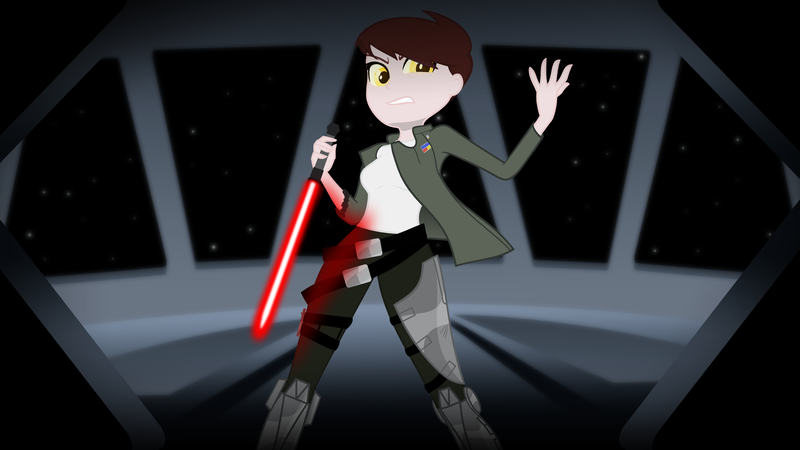 Size: 3840x2160 | Tagged: safe, artist:darthlena, banned from derpibooru, deleted from derpibooru, derpibooru import, oc, equestria girls, crossover, lightsaber, sith, solo, spaceship, star destroyer, star wars, weapon