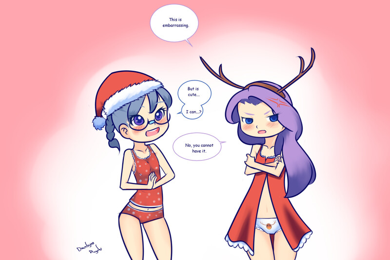 Size: 1900x1266 | Tagged: suggestive, artist:drantyno, banned from derpibooru, deleted from derpibooru, derpibooru import, diamond tiara, silver spoon, human, antlers, belly button, christmas, clothes, cute, diamondbetes, frilly underwear, hat, holiday, humanized, open mouth, panties, polka dot underwear, red underwear, santa hat, silverbetes, speech bubble, underwear, white underwear