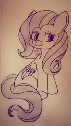 Size: 1024x1821 | Tagged: safe, artist:prettyboyace, banned from derpibooru, deleted from derpibooru, derpibooru import, fluttershy, folded wings, lined paper, missing cutie mark, sitting, solo, traditional art, wings