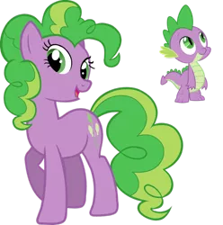 Size: 890x897 | Tagged: safe, artist:absolutecactus, banned from derpibooru, deleted from derpibooru, derpibooru import, edit, pinkie pie, spike, ponified, palette swap, ponified spike, recolor, species swap