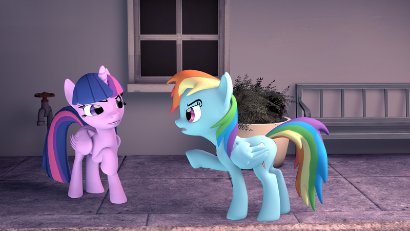 Size: 8192x4608 | Tagged: safe, artist:xppp1n, banned from derpibooru, deleted from derpibooru, derpibooru import, rainbow dash, twilight sparkle, twilight sparkle (alicorn), alicorn, pony, 3d, absurd resolution, female, mare, source filmmaker, window