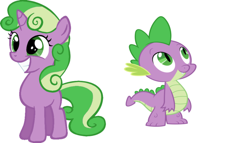 Size: 924x571 | Tagged: safe, artist:absolutecactus, banned from derpibooru, deleted from derpibooru, derpibooru import, edit, spike, sweetie belle, ponified, dragon, pony, unicorn, duo, female, image, male, palette swap, png, ponified spike, recolor, simple background, species swap, transparent background, vector