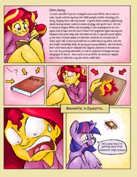 Size: 3336x4312 | Tagged: safe, artist:shellielle, banned from derpibooru, deleted from derpibooru, derpibooru import, sunset shimmer, twilight sparkle, twilight sparkle (alicorn), alicorn, equestria girls, comic, crush, cursive writing, diary, female, lesbian, one sided shipping, panic, shipping, sunsetsparkle, sweat, sweatdrop, wide eyes