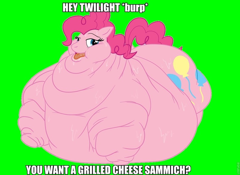 Size: 960x698 | Tagged: safe, banned from derpibooru, deleted from derpibooru, derpibooru import, edit, pinkie pie, blob, caption, fat, image macro, lordryu fat edit, meme, morbidly obese, obese, reference, sweat, text