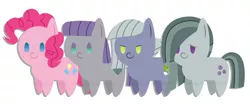 Size: 1280x530 | Tagged: safe, artist:stephanoodle, banned from derpibooru, deleted from derpibooru, derpibooru import, limestone pie, marble pie, maud pie, pinkie pie, earth pony, chibi, female, pie sisters, siblings, sisters