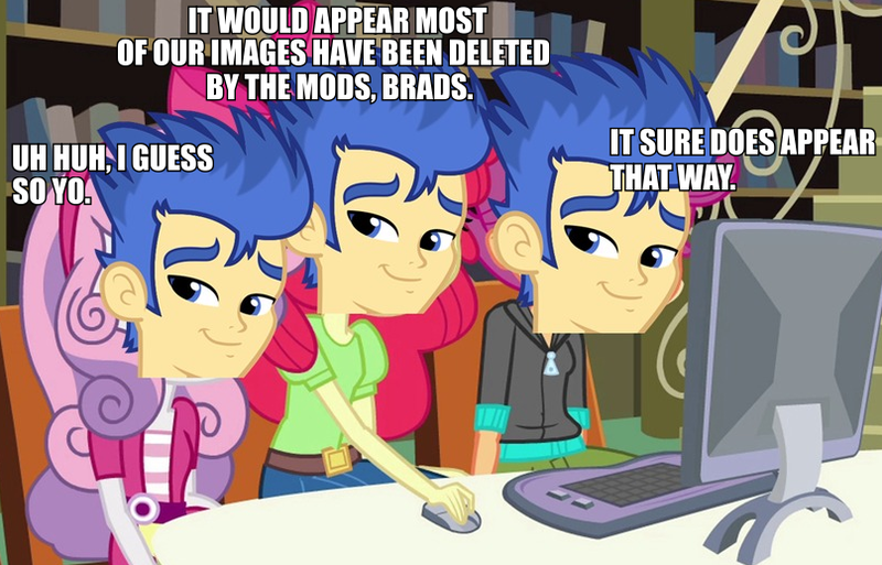 Size: 808x518 | Tagged: safe, banned from derpibooru, deleted from derpibooru, derpibooru import, flash sentry, equestria girls, big bad brad, brad, canterlot high, computer, exploitable meme, flashface, forced meme, library, meme, waifu thief