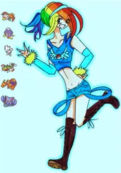 Size: 387x551 | Tagged: safe, artist:inkylove34, banned from derpibooru, deleted from derpibooru, derpibooru import, rainbow dash, braviary, charizard, gliscor, human, togetic, crossover, female, gym leader, humanized, pokémon, solo
