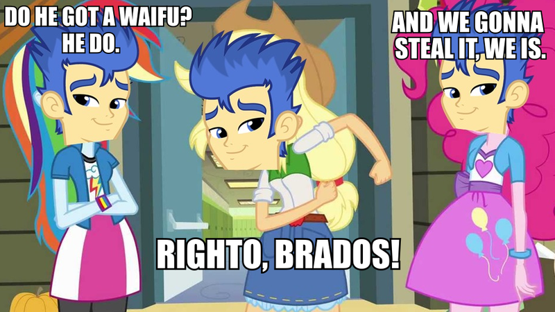 Size: 936x527 | Tagged: safe, banned from derpibooru, deleted from derpibooru, derpibooru import, flash sentry, equestria girls, background pony strikes again, big bad brad, brad, canterlot high, deleted image, exploitable meme, forced meme, gym, meme, no upvotes