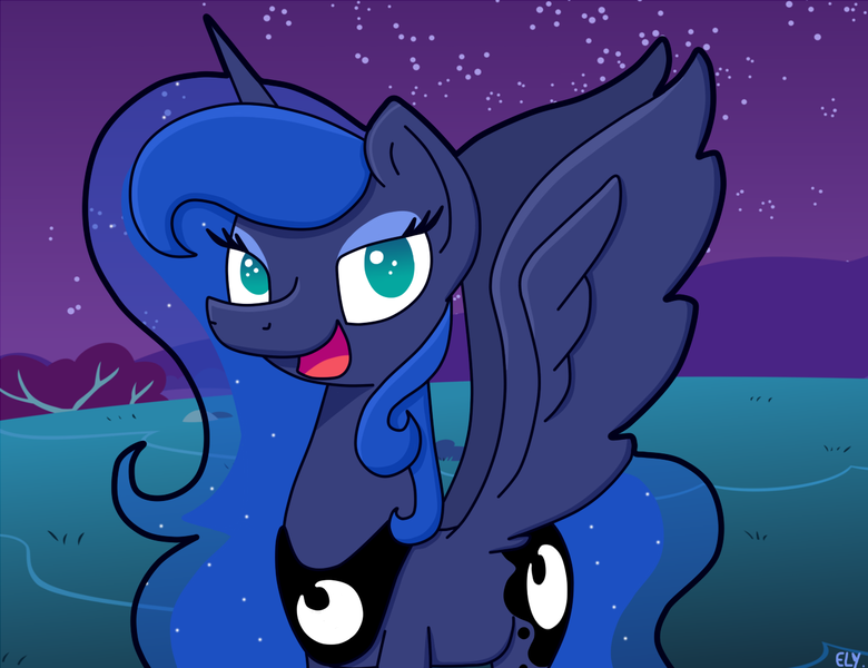 Size: 1300x1000 | Tagged: safe, artist:gabby-skies, banned from derpibooru, deleted from derpibooru, derpibooru import, princess luna, night, solo, spread wings, stars, wings