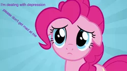 Size: 1280x720 | Tagged: safe, banned from derpibooru, deleted from derpibooru, derpibooru import, pinkie pie, depression, real life stuff, shit just got real, text