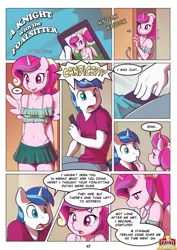 Size: 1087x1537 | Tagged: suggestive, artist:ajin, banned from derpibooru, deleted from derpibooru, derpibooru import, princess cadance, shining armor, anthro, comic:a knight with a foalsitter, comic, explicit source, younger