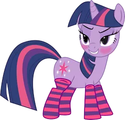 Size: 5003x4813 | Tagged: suggestive, artist:ifoxtrax, banned from derpibooru, deleted from derpibooru, derpibooru import, twilight sparkle, bedroom eyes, blushing, clothes, female, lip bite, simple background, socks, solo, solo female, striped socks, transparent background, vector