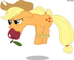 Size: 12306x10000 | Tagged: safe, artist:ifoxtrax, banned from derpibooru, deleted from derpibooru, derpibooru import, applejack, boast busters, absurd resolution, apple, apple gag, bondage, bound and gagged, food, funny, gag, hogtied, hopping, humiliation, missing freckles, rope, simple background, solo, tied up, transparent background, vector
