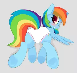 Size: 1625x1525 | Tagged: suggestive, artist:grumblepluck, banned from derpibooru, deleted from derpibooru, derpibooru import, edit, edited edit, editor:fillylover, rainbow dash, butt, clothes, diaper, diaper edit, diaper fetish, female, fetish, hooves, looking at you, looking back, plot, raised tail, socks, solo, solo female, tail