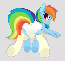 Size: 1625x1525 | Tagged: suggestive, artist:grumblepluck edits, banned from derpibooru, deleted from derpibooru, derpibooru import, edit, edited edit, editor:datspaniard, rainbow dash, butt, clothes, diaper, diaper edit, diaper fetish, female, fetish, hooves, looking at you, looking back, plot, raised tail, socks, solo, solo female, tail, urine, wet diaper