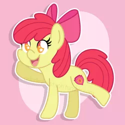 Size: 1280x1280 | Tagged: safe, artist:stephanoodle, banned from derpibooru, deleted from derpibooru, derpibooru import, apple bloom, alternate cutie mark, cutie mark, open mouth, redesigned cmc cutie marks, solo, starry eyes, the cmc's cutie marks, watermark, wingding eyes