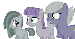 Size: 1024x537 | Tagged: safe, banned from derpibooru, deleted from derpibooru, derpibooru import, limestone pie, marble pie, maud pie, "artist":mockingjaybases, irrational exuberance, pie sisters, siblings, sisters, smiling, when she smiles, wrong cutie mark
