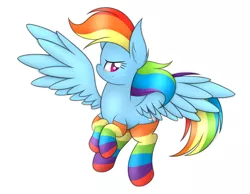 Size: 1800x1400 | Tagged: safe, artist:onlytheponies, banned from derpibooru, deleted from derpibooru, derpibooru import, rainbow dash, clothes, rainbow socks, simple background, socks, solo, striped socks, white background