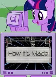 Size: 563x771 | Tagged: safe, banned from derpibooru, deleted from derpibooru, derpibooru import, twilight sparkle, discovery channel, exploitable meme, how its made, meme, obligatory pony, television, tv meme