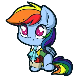 Size: 600x600 | Tagged: safe, artist:ashleynicholsart, banned from derpibooru, deleted from derpibooru, derpibooru import, rainbow dash, chibi, clothes, cute, dashabetes, doctor who, fashion disaster, no pupils, rainbow, sixth doctor, solo, the explosion in a rainbow factory
