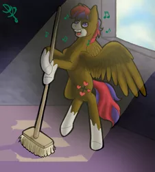 Size: 2709x3000 | Tagged: safe, artist:wild-mint, banned from derpibooru, deleted from derpibooru, derpibooru import, twilight sparkle, oc, oc:heartgram, pegasus, broom, singing, solo, sweeping, sweepsweepsweep