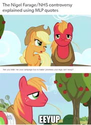 Size: 629x862 | Tagged: safe, banned from derpibooru, deleted from derpibooru, derpibooru import, applejack, big macintosh, applebuck season, brexit, mouthpiece, nigel farage, politics, ukip, united kingdom