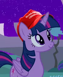 Size: 410x498 | Tagged: safe, banned from derpibooru, deleted from derpibooru, derpibooru import, edit, screencap, twilight sparkle, alicorn, cap, clothes, conservative, cute, donald trump, duckery in the description, hat, icon, make america great again, mouthpiece, photoshop, politics, republican, solo, twilight sparkle (alicorn)