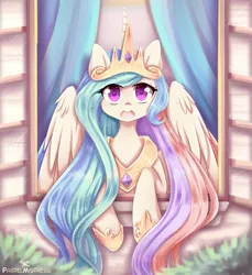 Size: 1280x1399 | Tagged: dead source, safe, artist:pastelmistress, banned from derpibooru, deleted from derpibooru, derpibooru import, princess celestia, alicorn, pony, cute, cutelestia, female, looking at you, mare, open mouth, smiling, solo