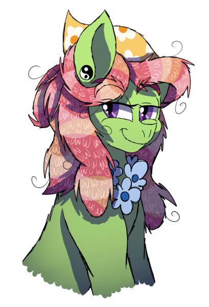 Size: 1024x1501 | Tagged: safe, artist:haleythewerehog, banned from derpibooru, deleted from derpibooru, derpibooru import, tree hugger, alternate hairstyle, ear piercing, earring, flower, jewelry, messy mane, piercing, solo, yin-yang