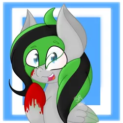 Size: 600x600 | Tagged: semi-grimdark, artist:prettyboyace, banned from derpibooru, deleted from derpibooru, derpibooru import, oc, oc:granite streak, unofficial characters only, pegasus, pony, blood, cute, psycho, smiling